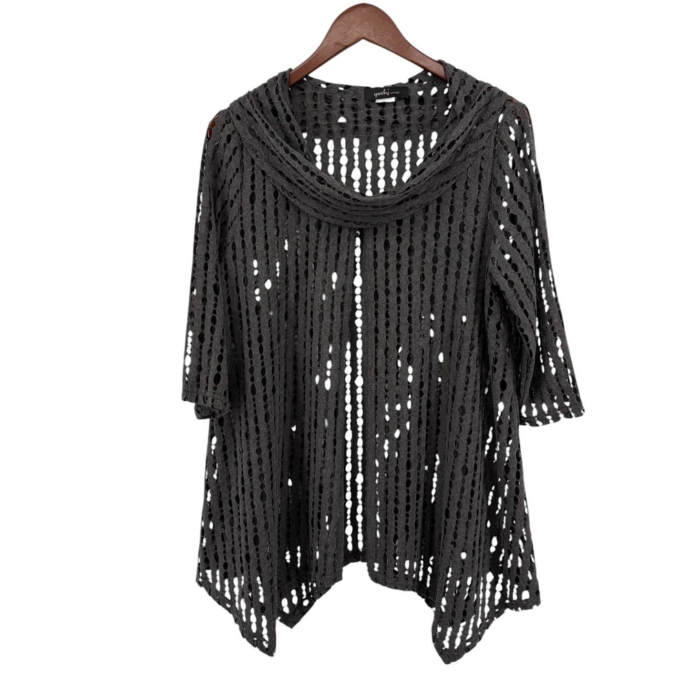 Yushi Open Knit Cowl Neck Cardigan Cape M Gray Lagenlook